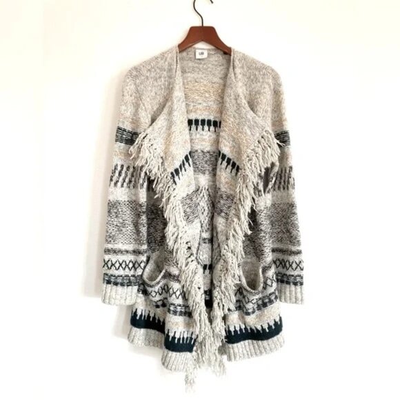 CABI Shetland Fringe Drape Front Oversized Waterfall Cardigan Sweater Size Small - Picture 3 of 11